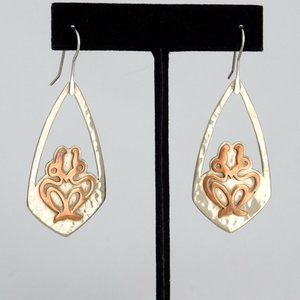 SOLD----Vintage Mexican Earrings Silver Plated Dangle Copper overlays